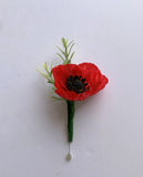 Style A - Buttonhole - Faux Red Poppy / Artificial ANZAC Buttonhole / Anzac Day Silk Boutonniere Australia | ARTISTIC GREENERY