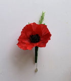 Style B - Buttonhole - Faux Red Poppy / Artificial ANZAC Buttonhole / Anzac Day Silk Boutonniere Australia | ARTISTIC GREENERY