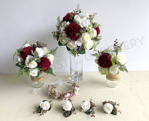 Round Bouquet - Maroon & White - Alicia M