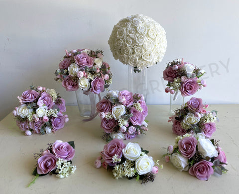 Round Bouquet - Dusty Pink & White - Amanda M (Bouquets & Cake Flowers) | ARTISTIC GREENERY