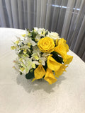 FA1080-2 - Yellow, White & Blue Round Arrangement 25cm Tall