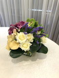 FA1080-6 - Green White & Purple Round Arrangement 30cm Tall