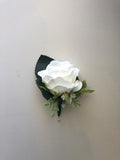 Corsage & Buttonhole - White Roses with Silver Ribbons - CB0014 - $56/set