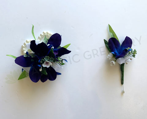 Corsage & Buttonhole - Blue Galaxy Orchid with Diamantes - CB0029 - $56/set | ARTISTIC GREENERY