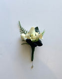 CB0030 - Corsage & Buttonhole - White Orchid with Black Ribbons - $56/set | Perth Australia Custom-made Cheap buttonholes ARTISTIC GREENERY