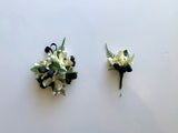 CB0030 - Corsage & Buttonhole - White Orchid with Black Ribbons - $56/set | Perth Australia Custom-made Cheap buttonholes ARTISTIC GREENERY