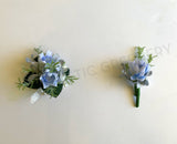 Corsage & Buttonhole - Blue Blushing Bride with Silver Fillers - CB0033 - $56/set