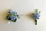 Corsage & Buttonhole - Blue Blushing Bride with Silver Fillers - CB0033 - $56/set