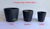 CER0015BLA "V" Pattern Ceramic Pots - Black - 3 Sizes | ARTISTIC GREENERY