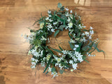 Natural Style White Flowers & Greenery Wreath 60cm - WRE0001 | ARTISTIC GREENERY