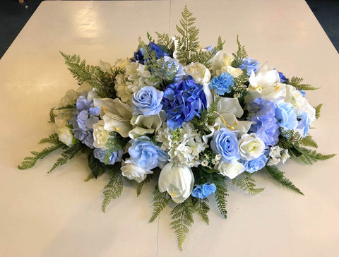 Memorial Silk Flowers - Blue & White - Oval / Round / Heart Shape - SYM0033