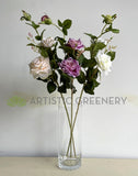 F0100 Silk Open Rose Spray 74cm Cream Purple White | ARTISTIC GREENERY