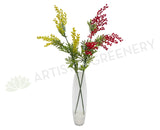 F0105 Wattle / Acacia Mimosa Spray 85cm Yellow / Red Artistic Greenery