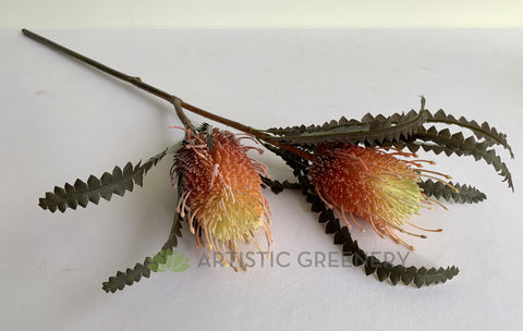 F0218-2 Artificial Doubled Banksia Stem 80cm White / Orange | ARTISTIC GREENERY Perth Austrtalia