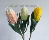 F0218-S85 Artificial Banksia Stem 60cm Light Pink & White / Light Green & White / Yellow | ARTISTIC GREENERY