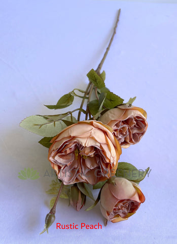 Rustic Peach - F0377 Artificial Rustic Style David Austin Rose Spray (Burnt Edges) 62cm 4 Colours | ARTISTIC GREENERY