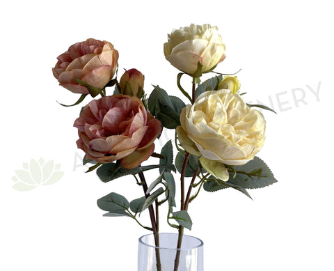 F0378 Silk Rustic David Austin Rose Spray 56cm Cream / Pink | ARTISTIC GREENERY