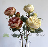 F0378 Silk Rustic David Austin Rose Spray 56cm Cream / Pink | ARTISTIC GREENERY