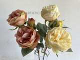 F0378 Silk Rustic David Austin Rose Spray 56cm Cream / Pink | ARTISTIC GREENERY