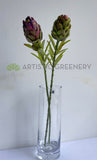 F0410 Artichoke Single Stem 55cm Green / Purple