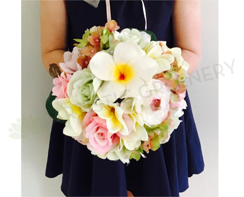 Round Bouquet - Frangipani & Roses - Flower Girl Bouquet