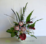 FA1072GS - Protea Sugarbushes & Anthuriums Floral Arrangement 80cm Tall - Goodstart Early Learning - custom-design silk floral arrangement Australia | ARTISTIC GREEENRY