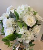 For Hire - White Centrepiece with Greenery on Gold Stand 70cm Tall (Code: HI0023) | ARTISTIC GREENERY