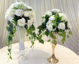 For Hire - White Centrepiece with Greenery on Gold Stand 70cm Tall (Code: HI0023) | ARTISTIC GREENERY
