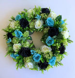 Port Adelaide Football Club Themed Silk Floral Wreath 30cm / 40cm / 50cm (WRE003) | ARTISTIC GREENERY Perth Australia / Sympathy Gravestone flowers