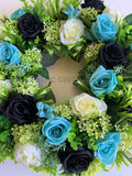 Port Adelaide Football Club Themed Silk Floral Wreath 30cm / 40cm / 50cm (WRE003) | ARTISTIC GREENERY Perth Australia / Sympathy Gravestone flowers