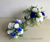 Round Silk Wedding Bouquet - Blue & White - Shirley D | ARTISTIC GREENERY Perth Silk Flowers Florist