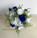 Round Silk Wedding Bouquet - Blue & White - Shirley D | ARTISTIC GREENERY Perth Silk Flowers Florist