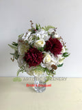 Round Bouquet - Maroon & White - Alicia M