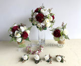 Round Bouquet - Maroon & White - Alicia M