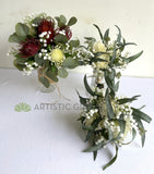 Synthetic Native Flower Bouquets - White and Burgundy - Courtney F | ARTISTIC GREENERY Wedding Flowers