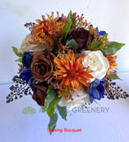 Teardrop Bouquet - Orange / Blue / Brown / Cream - Carmen H (incl Flower Girl Ring / Hoop, Floral Cake Topper etc.) | ARTISTIC GREENERY - Perth's leading silk flowers for weddings WA