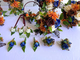 Teardrop Bouquet - Orange / Blue / Brown / Cream - Carmen H (incl Flower Girl Ring / Hoop, Floral Cake Topper etc.) | ARTISTIC GREENERY - Perth's leading silk flowers for weddings WA