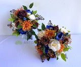 Teardrop Bouquet - Orange / Blue / Brown / Cream - Carmen H (incl Flower Girl Ring / Hoop, Floral Cake Topper etc.) | ARTISTIC GREENERY - Perth's leading silk flowers for weddings WA