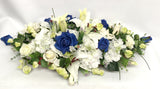 Blue & White Casket Spray / Memorial Flowers 70cm & 100cm Long - SYM0031