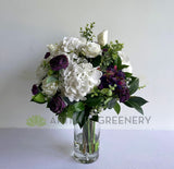 FA11127 - White & Purple Hydrangea & Roses Floral Arrangement (60cm Height) REF: Paula | ARTISTIC GREENERY- high quality faux floral arrangement with water gel