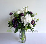 FA11127 - White & Purple Hydrangea & Roses Floral Arrangement (60cm Height) REF: Paula | ARTISTIC GREENERY- high quality faux floral arrangement with water gel