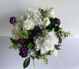 FA11127 - White & Purple Hydrangea & Roses Floral Arrangement (60cm Height) REF: Paula | ARTISTIC GREENERY- high quality faux floral arrangement with water gel