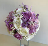 Silk Wedding Round Bouquet - Lilac & White - Nargis M | ARTISTIC GREENERY