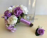 Silk Wedding Round Bouquet - Lilac & White - Nargis M | ARTISTIC GREENERY