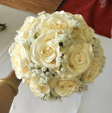 Bridesmaid bouquet silk roses with babys breath