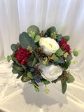 Round Bouquet - Maroon White & Native Flowers - Olivia S