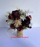 Round Bouquet - Burgundy & White - Angalique