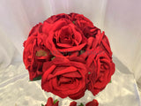 Red Silk Velvet Roses Wedding Bridal Bouquet - Vania F - Custom-made Cheap Online Wedding Flowers Perth Australia-wide