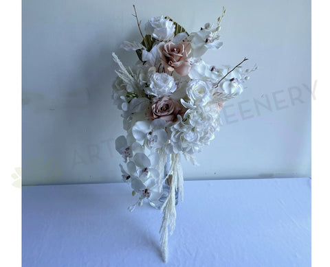 Silk Teardrop Bouquet (Dried Flower Style) - Pink & White - Kellie B | ARTISTIC GREENERY PERTH AUSTRALIA