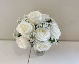 Round Bouquet - Silk White Rose Bouquet - Laura H | ARTISTIC GREENERY | Perth Australia